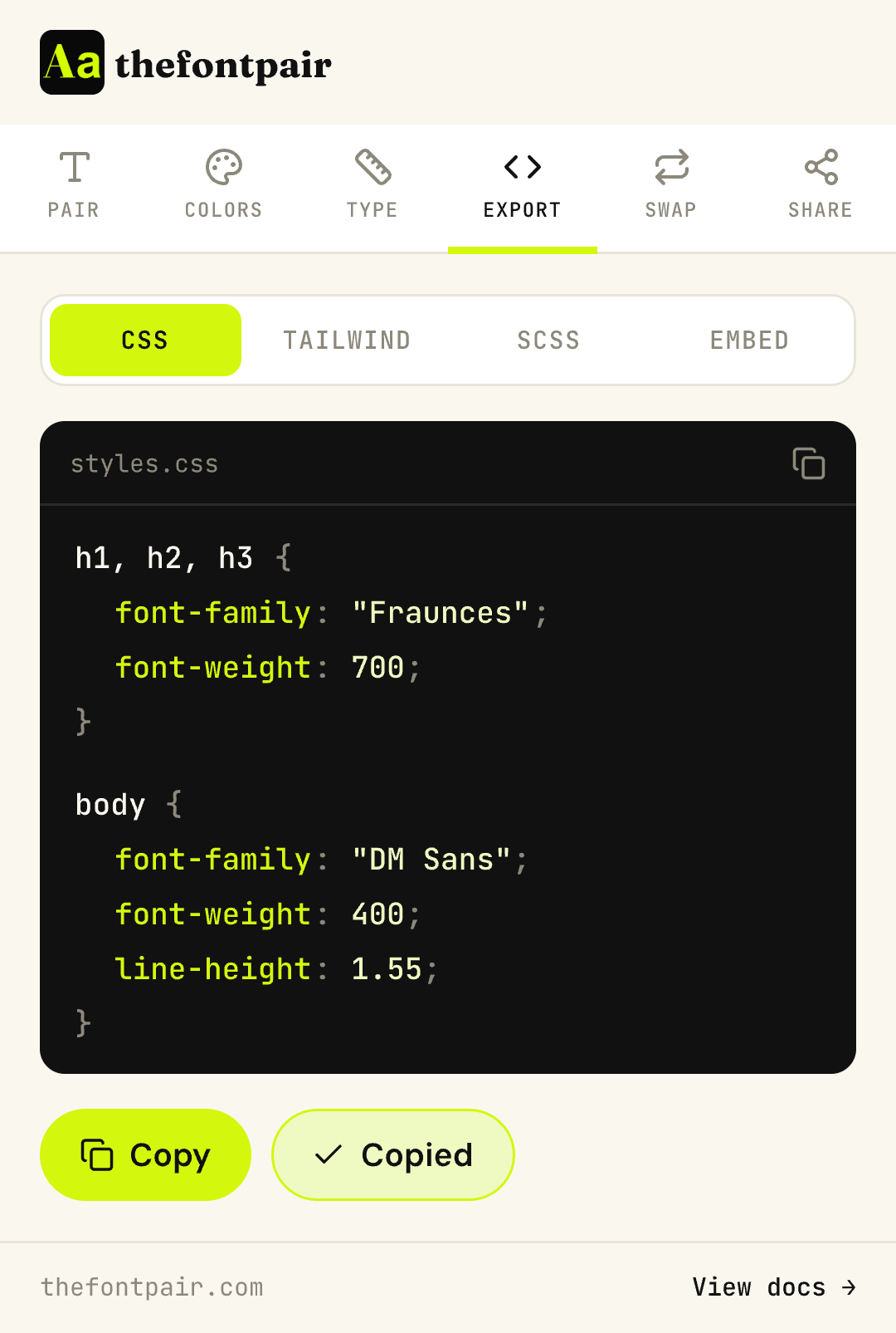Export the whole system — thefontpair extension screenshot